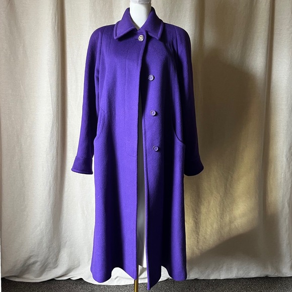 Vintage Forstmann Purple Wool Coat Womens M L Swing Long USA 43" Length - Picture 10 of 10